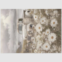 Decoupage Nostalgic White Truck Field Daisies 