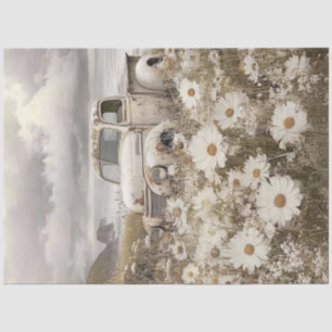 Decoupage Nostalgic White Truck Field Daisies  Tissue Paper