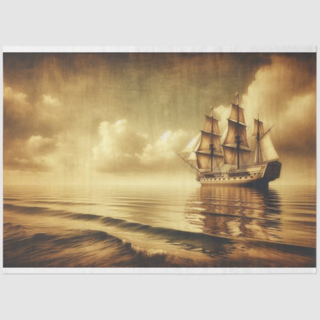 Decoupage Ocean Sailing Ship Sepia Tissue Paper (Front)