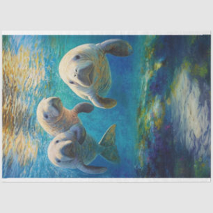 Decoupage Ocean View Manatee Family Tissue Paper