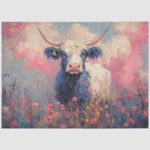 Decoupage Oil Digital Art Highland Cow in Field Tissue Paper