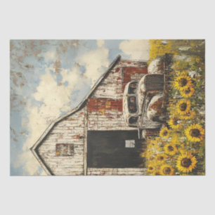 Decoupage Old White Red Barn White Rusty Truck  Tissue Paper