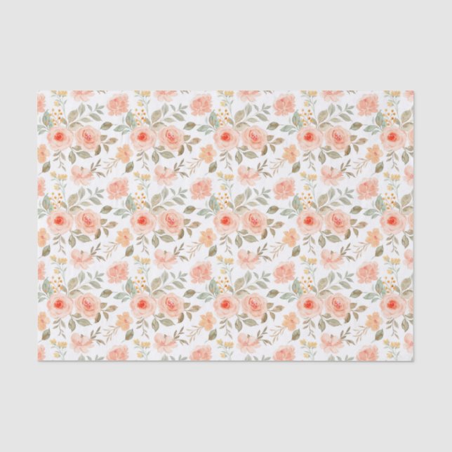 Decoupage Orange Peach Floral Flowers Tissue Paper (Front)