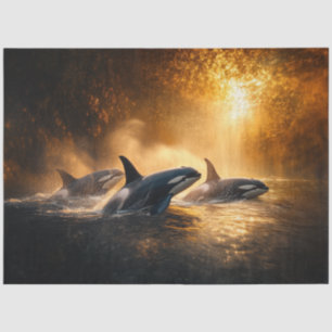 Decoupage Orcas Whale Sunset Ocean Scene Tissue Paper