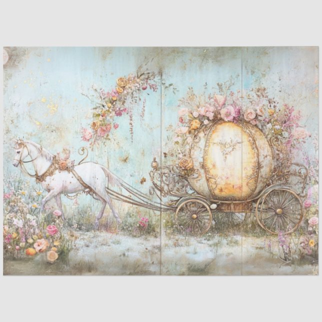 Decoupage Ornate Pastel Carriage Drawn White Horse Tissue Paper (Front)