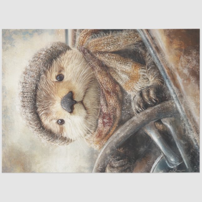 Decoupage Otter Retro Vintage Car  Tissue Paper (Front)