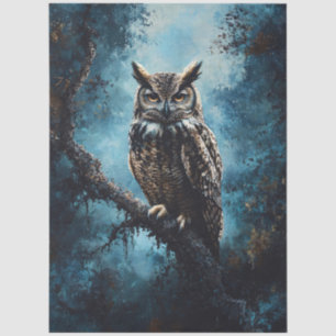 Decoupage Owl on Tree Branch Tissue Paper