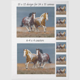 Decoupage Painted Horses Running 11x14 Canvas Tissue Paper