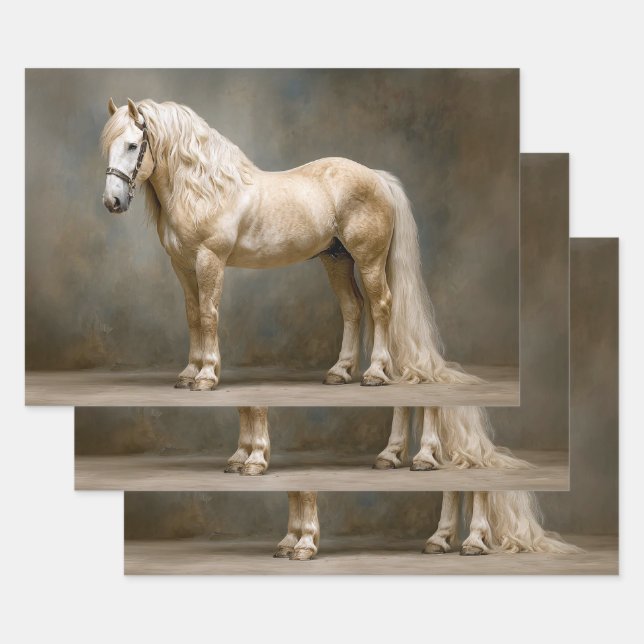 Decoupage Palomino Horse Portrait Wrapping Paper Sheet (Set)