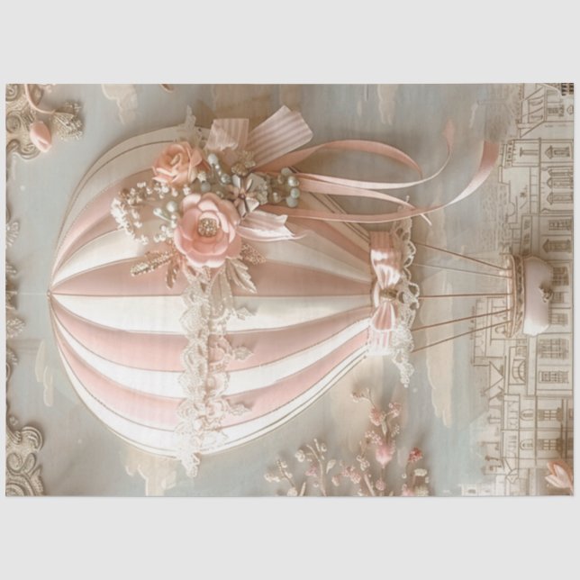 Decoupage Parisian Pink Daydream Hot Air Balloon Tissue Paper (Front)