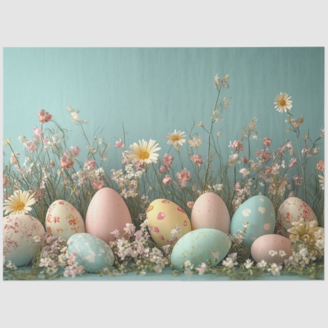 Decoupage Pastel Easter Eggs and Flowers  Tissue Paper (Front)