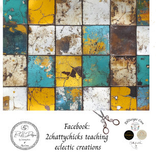 Decoupage Patchwork Blue Brown Yellow Background Tissue Paper