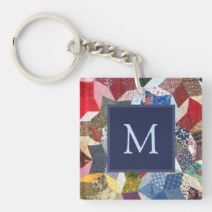 Decoupage Patchwork Stars Pattern Monogram Keychain