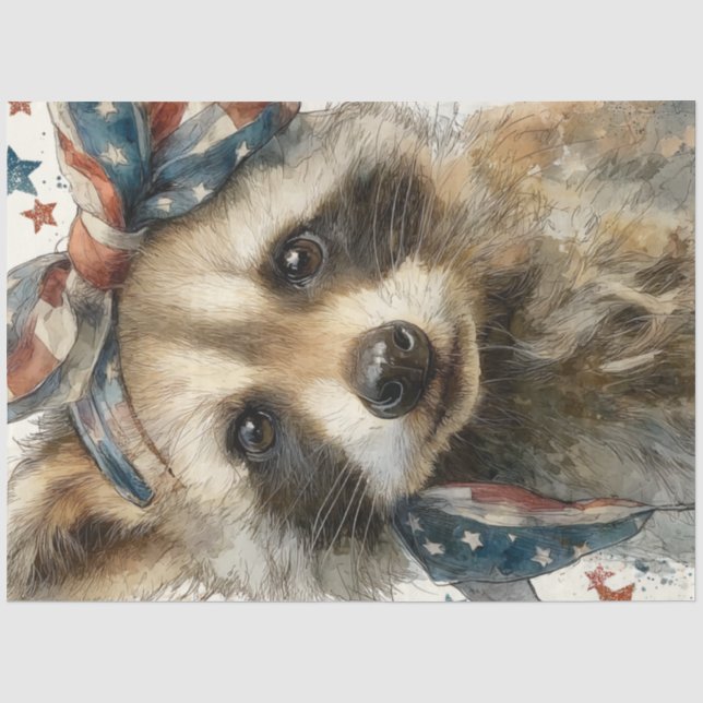 Decoupage Patriotic Raccoon with Flag Bandana Tissue Paper (Front)