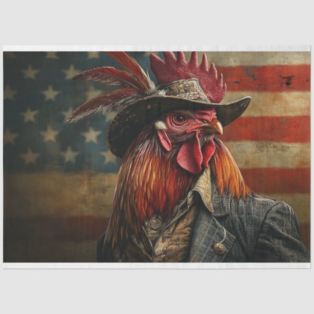 Decoupage Patriotic USA Flag Rooster Tissue Paper (Front)