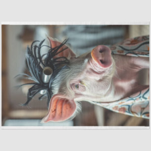 Decoupage Pig Penelope at the Salon  Tissue Paper