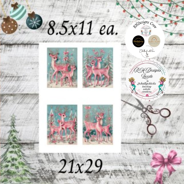 Decoupage Pink Christmas Reindeer 4 Designs  Tissue Paper (Creator Uploaded)