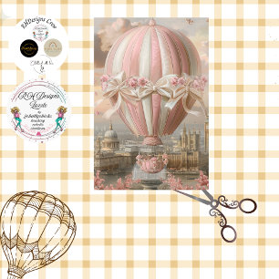 Decoupage Pink Hot Air Balloon Paris  Tissue Paper