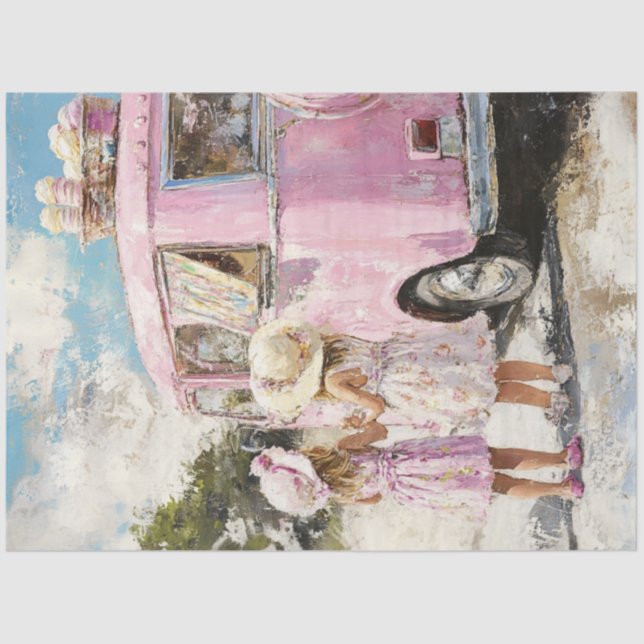 Decoupage Pink Ice Cream Truck Lil Girls  Tissue Paper (Front)