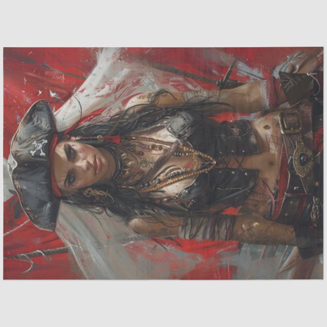 Decoupage Pirate Girl Black Tricorn Tissue Paper (Front)