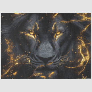 Decoupage Pitch Black Lion with Gold Closeup (Set) Tissue Paper