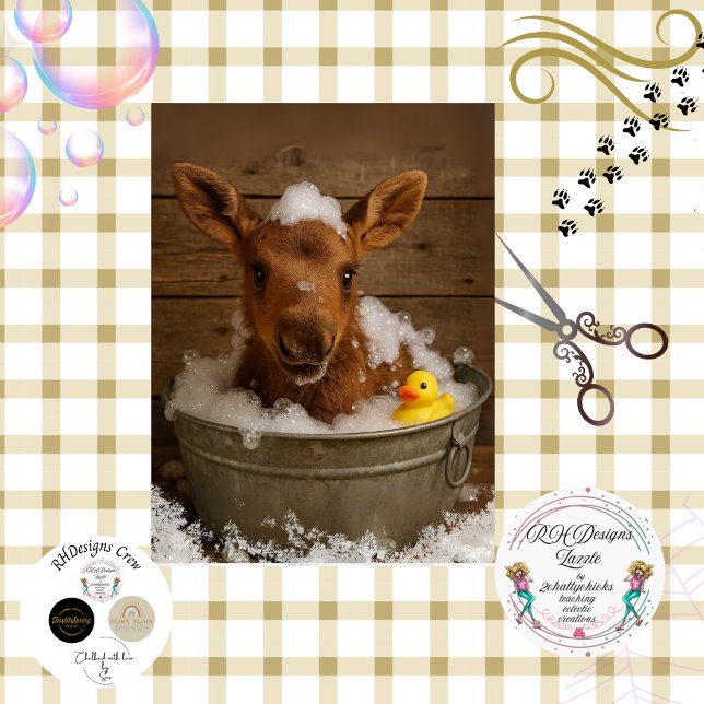 Decoupage Playful Moose Calf Bubble Bath  Tissue Paper (Creator Uploaded)