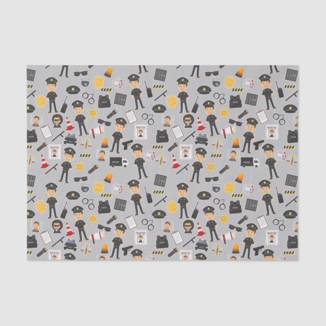Decoupage Police Officer Birthday Party Grey Tissue Paper (Front)