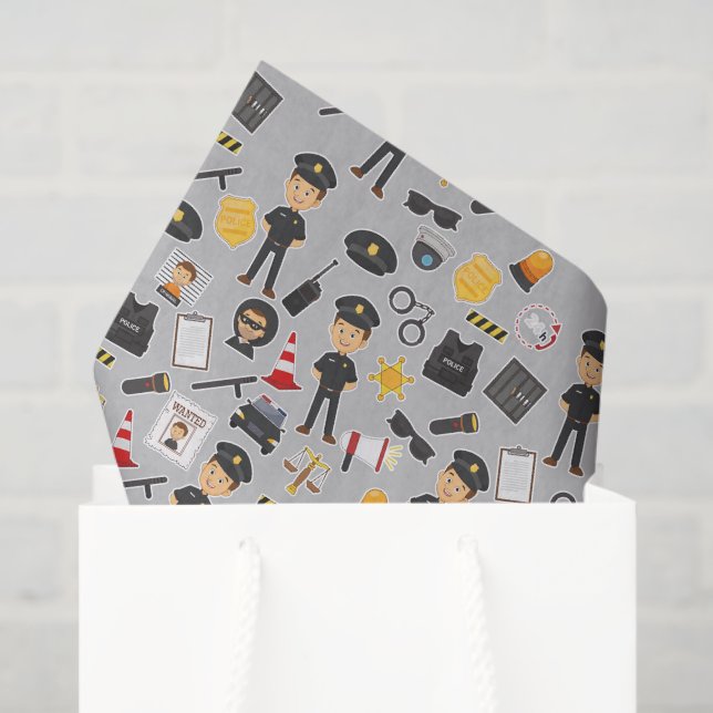 Decoupage Police Officer Birthday Party Grey Tissue Paper (Gift Bag)