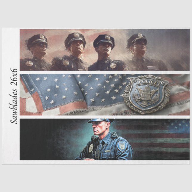 Decoupage Police Tribute Badge Flag Handsaw Tissue Paper (Front)