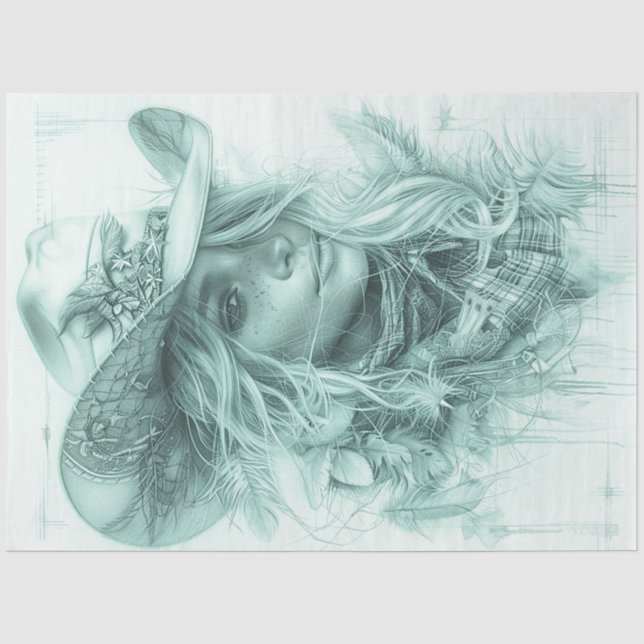 Decoupage Portrait Design Monochromatic Cowgirl  Tissue Paper (Front)