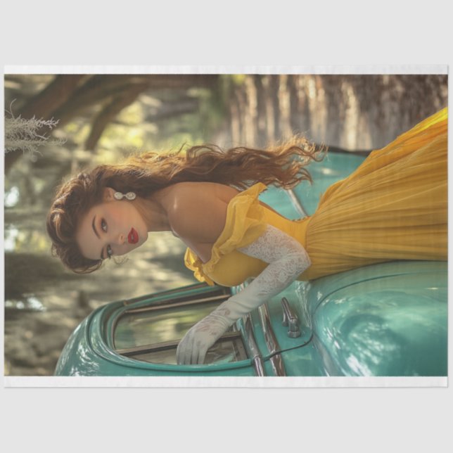 Decoupage Poster Car and Fashionable Lady Photo Tissue Paper (Front)