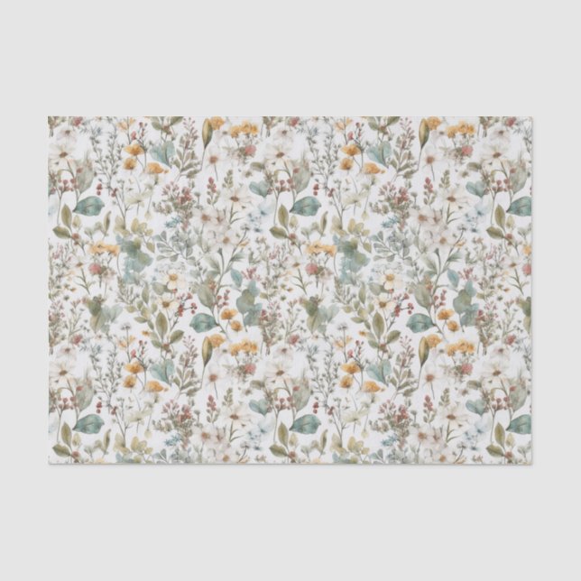 Decoupage Pressed Flowers Floral Watercolor Tissue Paper (Front)