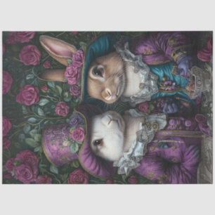 Decoupage Purple Easter Rabbits in Vintage Attire  Tissue Paper
