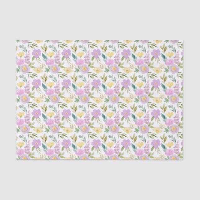 Decoupage Purple Yellow Floral Flowers Tissue Paper (Front)