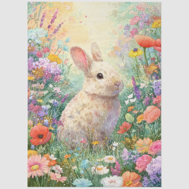 Decoupage Rabbit in the Wildflowers Tissue Paper (Front)