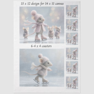 Decoupage Rabbit Skating 11x14 Canvas Coasters Tissue Paper