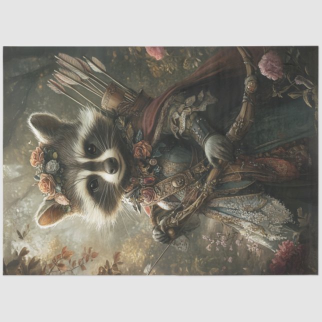 Decoupage Racoon Lady Robin Hood of Forest Tissue Paper (Front)