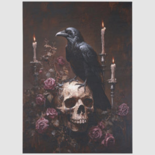 Decoupage Raven on Skull with Candles Tissue Paper