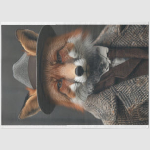 Decoupage Red Fox Business Suit Hat  Tissue Paper