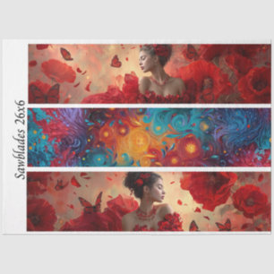 Decoupage Red Poppy Butterfly Woman Cosmic Handsaw Tissue Paper