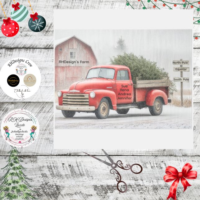 Decoupage Red Truck & Barn Farm Winter Scene Tissue Paper (Creator Uploaded)