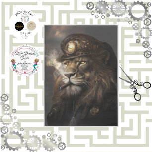Decoupage Regal Lion Crown Headpiece Steampunk Tissue Paper