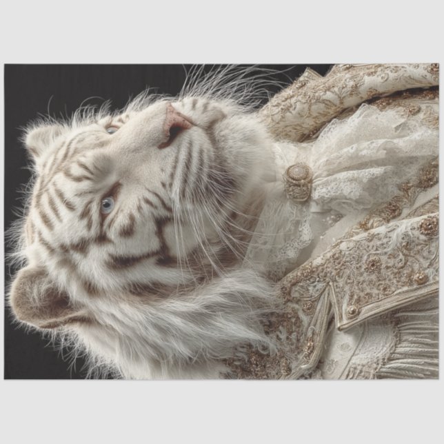 Decoupage Regal White Tiger Portrait Fantasy Nobel Tissue Paper (Front)