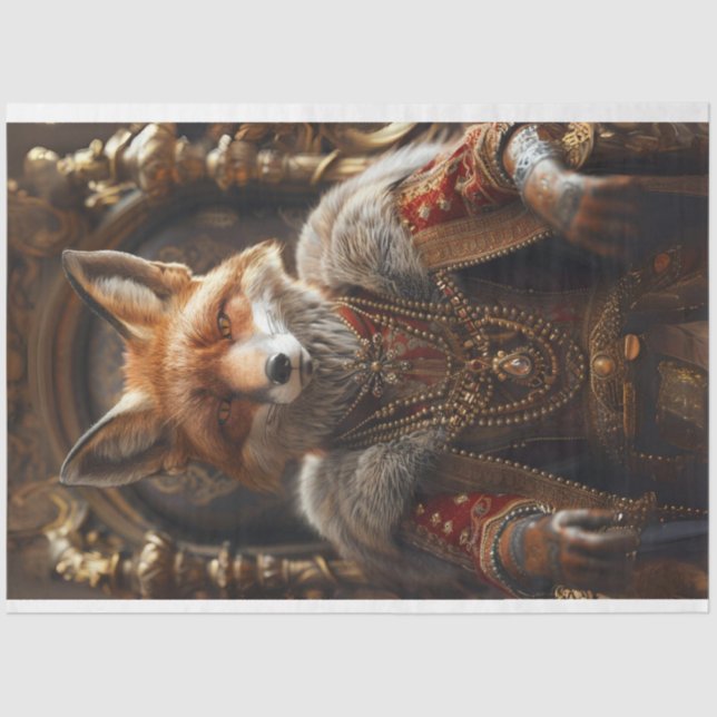 Decoupage Royal King Fox in the Henhouse  Tissue Paper (Front)