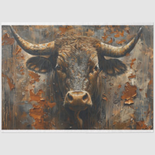 Decoupage Rust Finish Captivating Bull Sculpture Tissue Paper