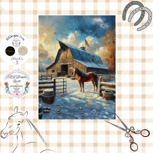 Decoupage Rustic Americana Horse Farm Scene Tissue Paper