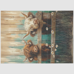 Decoupage Rustic Charm Farmyard Cows Teal  Tissue Paper