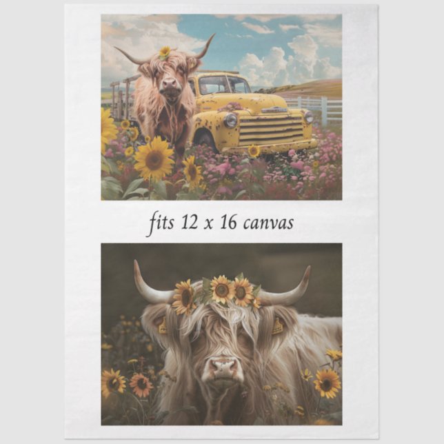 Decoupage Rustic Charm Highland & Vintage Truck Tissue Paper (Front)