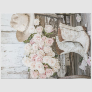 Decoupage Rustic Cowboy Boot Western Hat Pink Tissue Paper