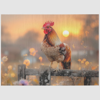 Decoupage Rustic Farm Life Rooster on Fence Tissue Paper